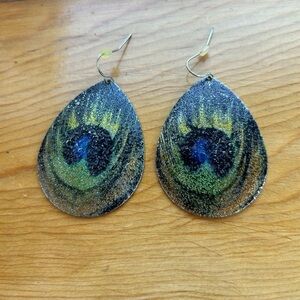 Sterling silver peacock colored teardrop earrings, worn a few times